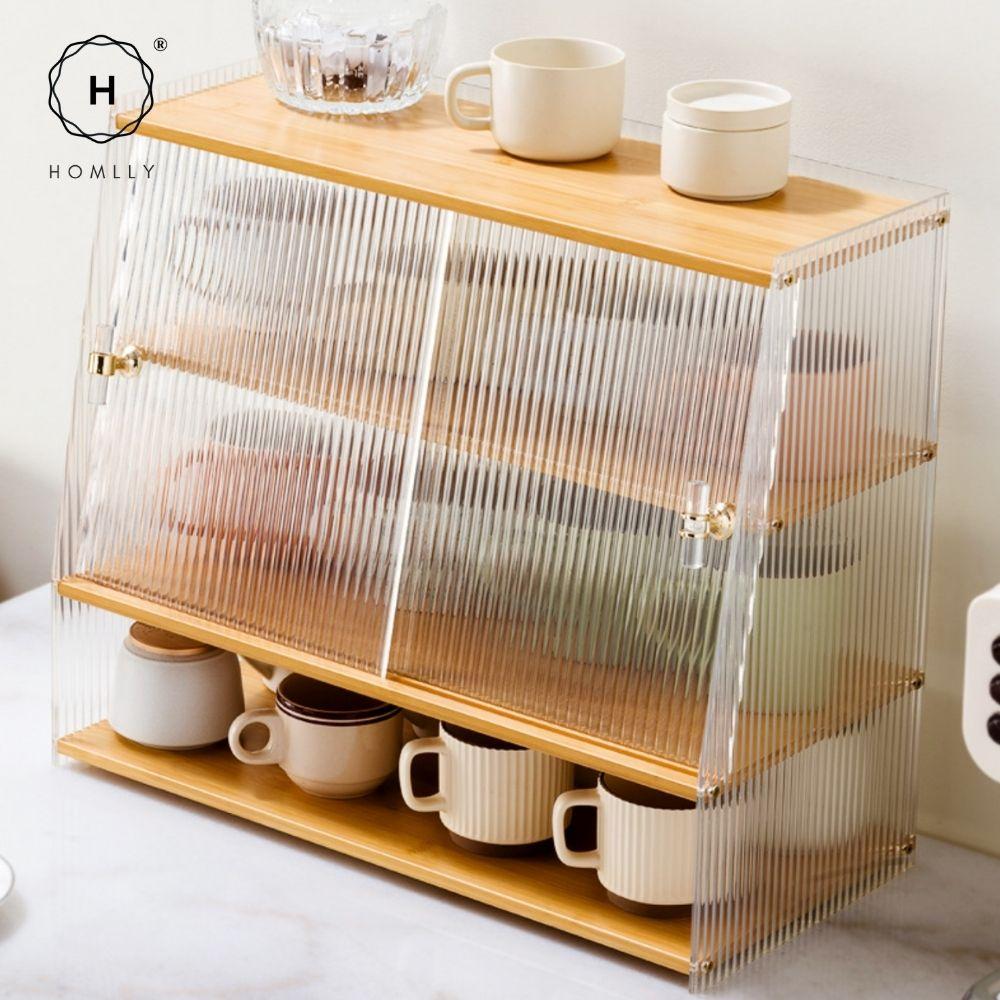 Homlly Dustproof Kitchen Storage Tabletop Cupboard Rack with Acrylic Door