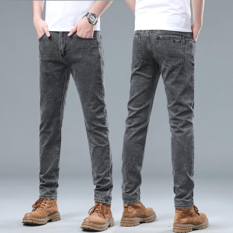 Stretch Grey Jeans Men's Spring and Summer Slim Straight Trousers New Trend of Casual Versatile Long Trousers