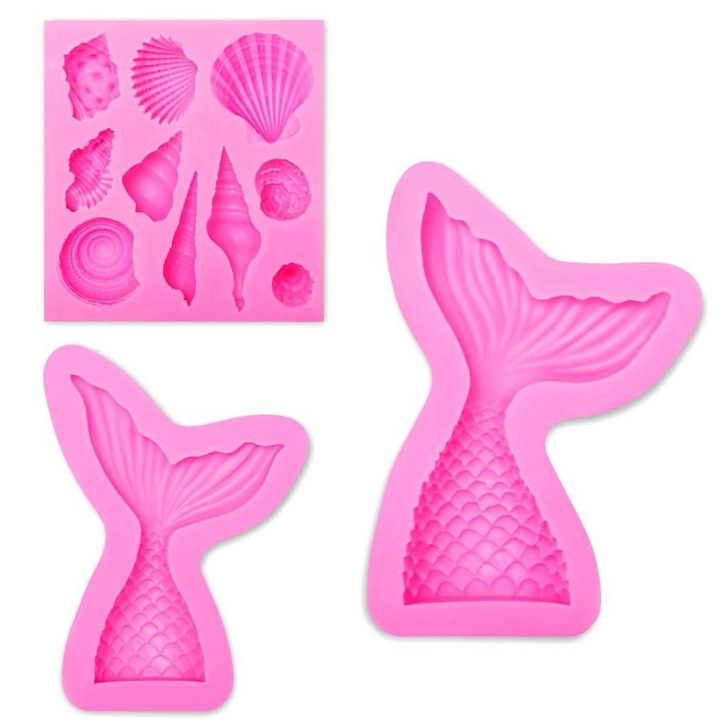 3PC/Set Mermaid Tail Fondant Cake Moulds Silicone Mold Cake Decorating Baking Tools Handmade Soap Mold Fish Fork Tail