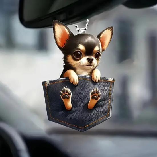Dog Car Charms Adorable Acrylic Ornament Rearview Mirror Hanging Decor for Car Christmas Trees Decoration