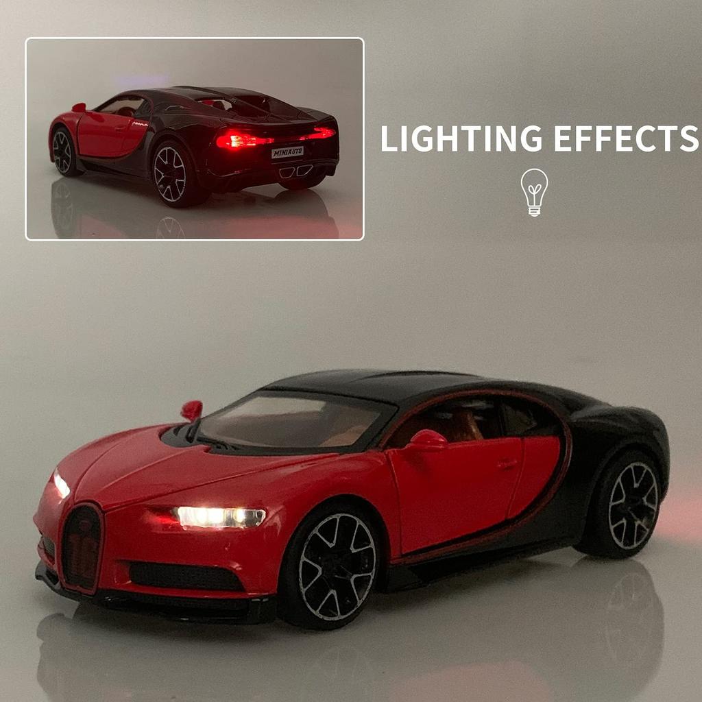 1:32 Scale Bugatti Chiron Diecast Car Model Toy, Zinc Alloy Pull Back Vehicle with Lights And Music for Kids Boyfriend Young People Gift Collection