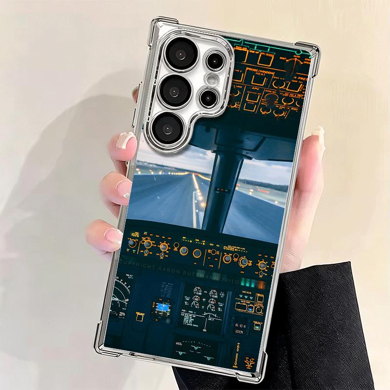 Aviation Aeroplane Pilot Cockpit Plating Phone Case For Samsung Galaxy S24 S25 FE S26 Edge S23 Ultra S22 S21 Plus S20 Anti-Fall