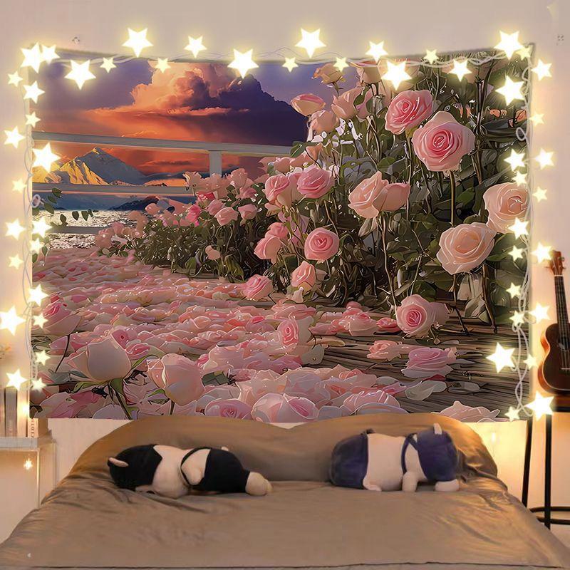 Floral Sea Blanket Rental House Renovation Fabric Living Room Background Wall Hanging