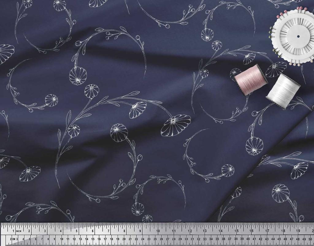 Soimoi Печать ткани черной поли ткани крепа художественная флористическая двором 42 дюйма