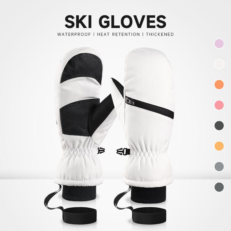 Ski gloves men's and women's winter cold-proof cycling snow three-proof fabric thickened warm outdoor sports gloves