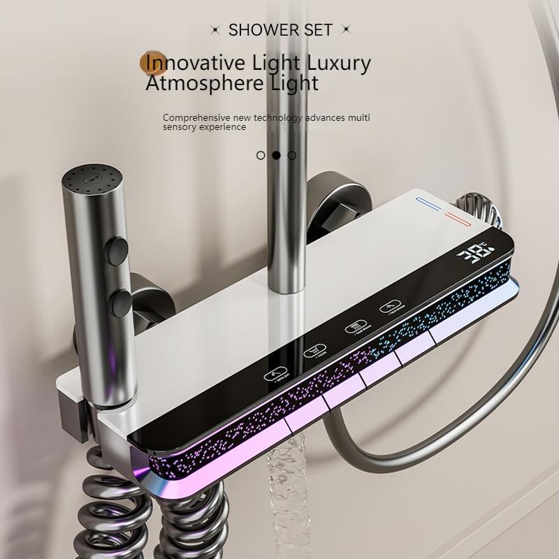 Digital Display Shower Set with Starry Sky Atmosphere Light  Bathroom Shower System Modern Bath Faucets Shower Head