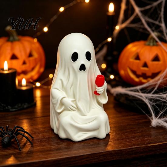Compact Ghost Figurines for Windows 3D Printed Figurine with Wine Glass, Funny Halloween Desktop Prank Ornaments Parties Decor Statue, Novelty