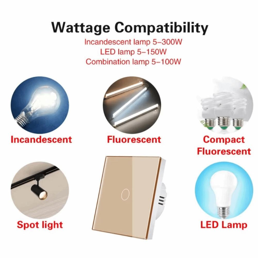 1/2/3 Gang Touch Sensor Switch Glass Panel Smart Switch Wall Light Switch Home Wall