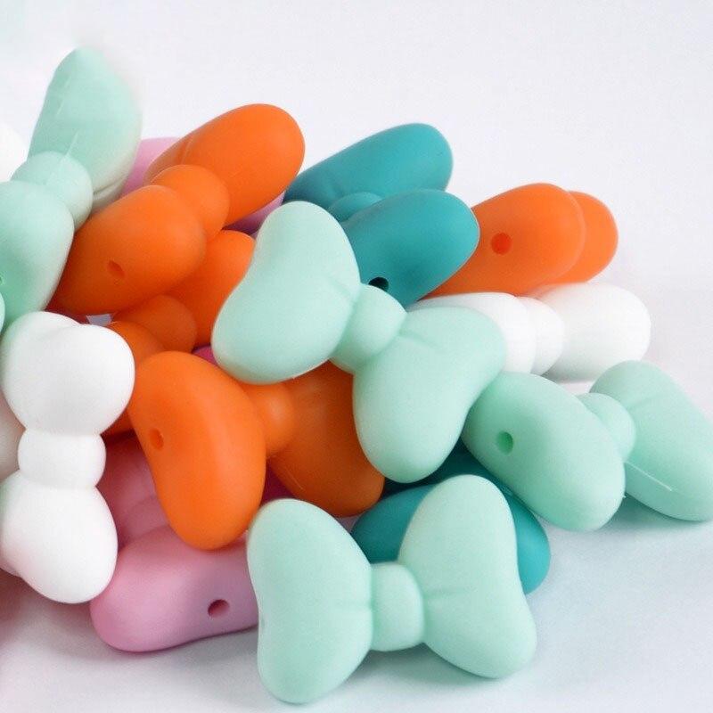 2 шт./лот Силиконовые бусины с бантом Без BPA Галстук-бабочка Прорезыватель для зубов младенца Бусина для изготовления ювелирных изделий своими руками Жевательный Подарок для прорезывания зубов у малышей