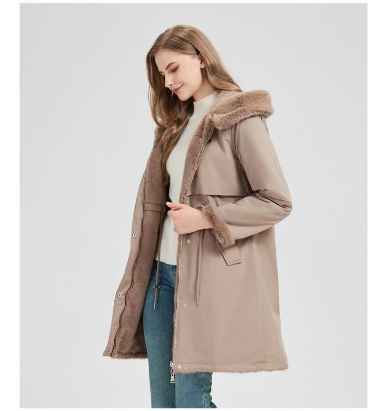 Two-sided Wearing Large Fur Collar Mid-length Fleece-lined Parkas Women's Cotton-padded Coat Thickened Jacket