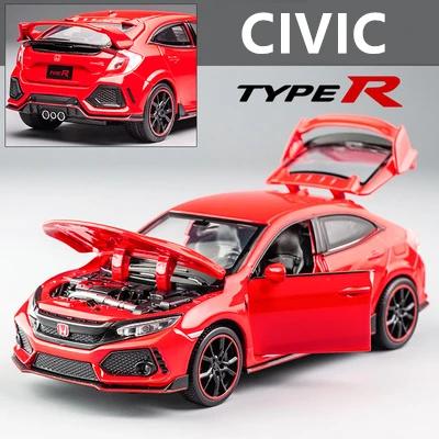 1:32 HONDA CIVIC TYPE-R Литая и игрушечная машина Металлическая модель автомобиля Звук Свет Коллекционная игрушечная машина Для детей Подарок на день рождения Украшение WJ8