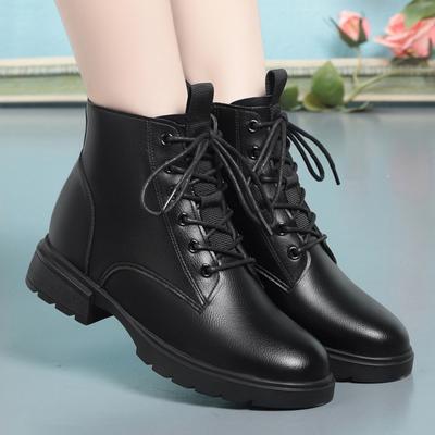 Женские зимние 2025 Ботинки на шнуровке и молнии, на толстой подошве, короткие, с круглым носком, однотонные, плюшевые, теплые, нескользящие, на низком каблуке, модные, нюдовые ботинки