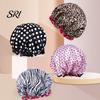 Reusable Shower Cap Leopard Zebra Dot Printing Double Layer Protection Waterproof Hair Hat with Elastic Band Makeup for Long