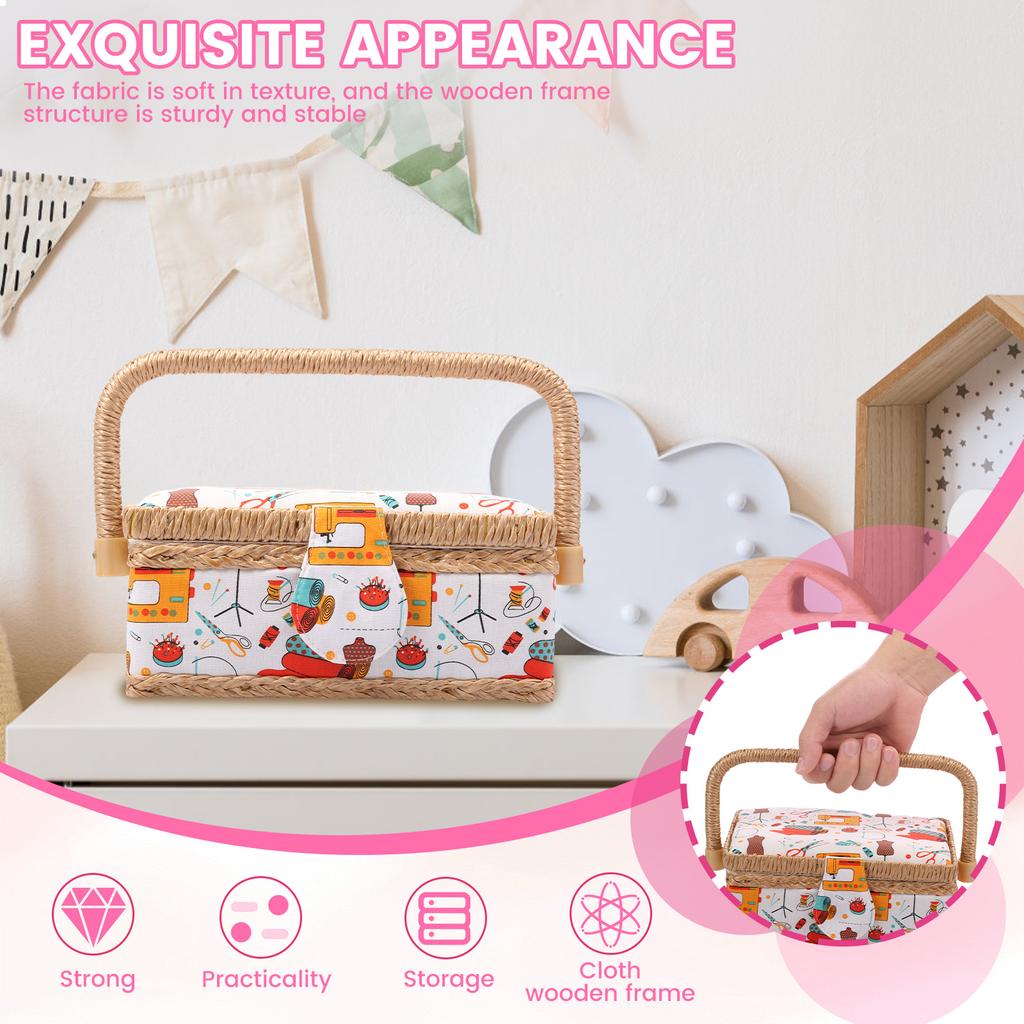 Sewing Basket Large Capacity Sewing Basket Organizer with Inside Pocket Multifunctional Sewing Supplies Basket for Needles