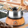 6Pc Stainless Steel Fondue Forks Wood Handle Chocolate Fork Heat Resistant Hot Pot Fruit Dessert Fork Fondue Skewer Kitchen Tool