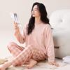 Женская пижама из чистого хлопка с длинными рукавами, со встроенными нагрудными подушечками, весенне-осенняя, милая, свободного кроя, большого размера, домашняя одежда, можно носить на улице, комплект