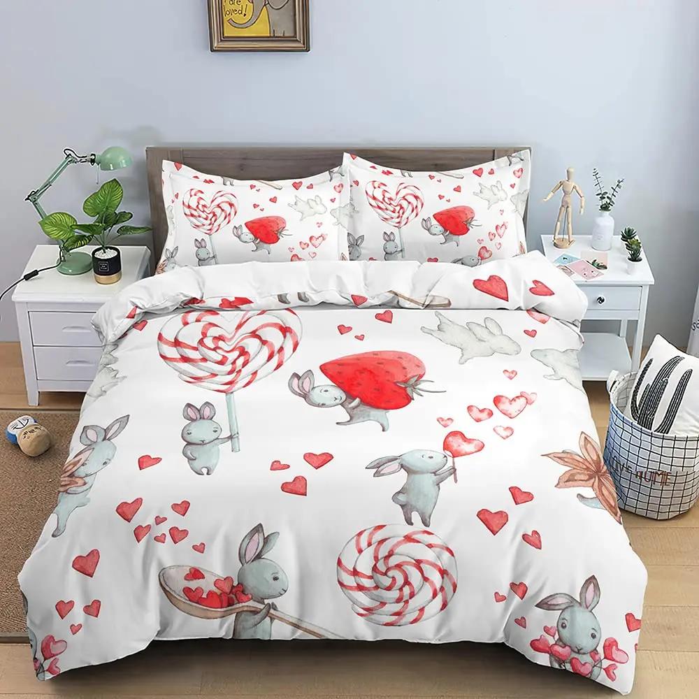 Мультяшный комплект постельного белья с кроликом для детей, девочек, женщин, полиэстеровый пододеяльник, одеяло с наволочкой, полиэстеровый чехол для одеяла