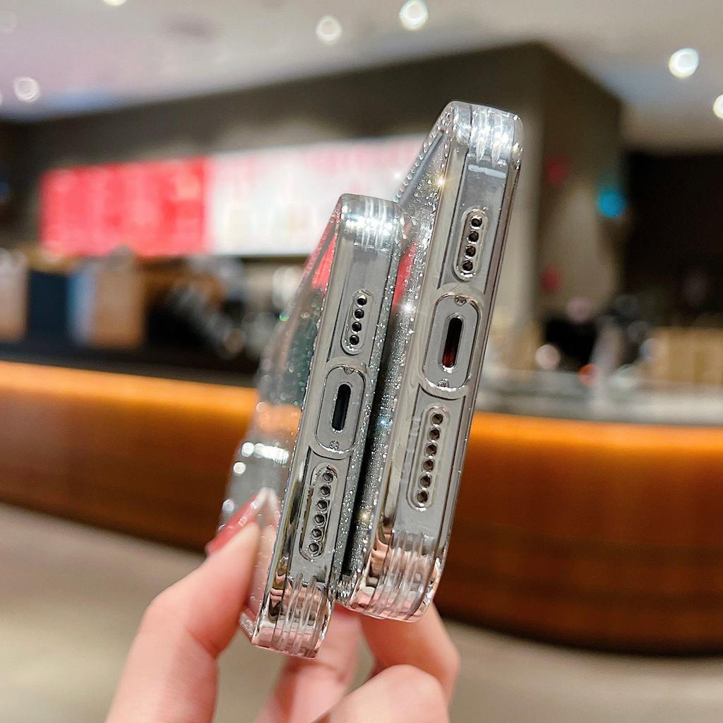 For iPhone 16 Pro Max Case Glitter Phone Case Rhinestone Decor Electroplating Protective Cover