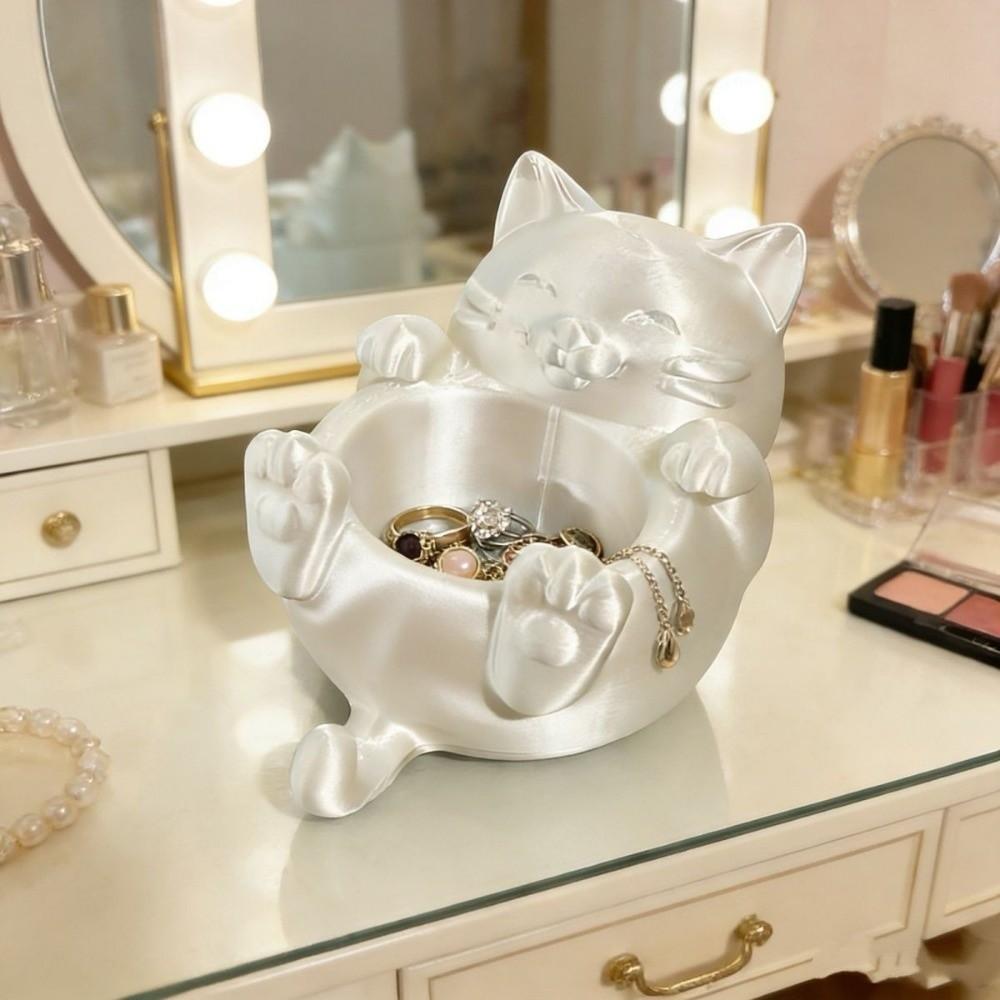 Cute 3D Printed Trinket Holder Plastic Jewelry Storage Box Modern Lucky Cat Storage Box  Office
