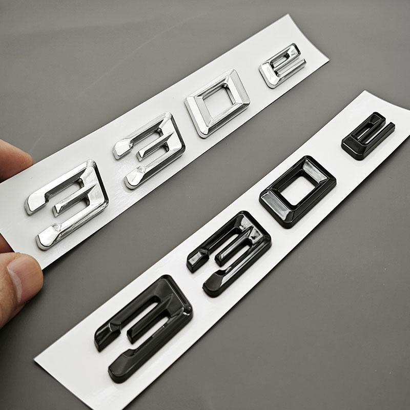 AAAOM1 NEW 3D ABS Chrome Black Car Letters Logo 330e Rear Trunk Badge Emblem Decals For BMW 330e G20 G21 F30 F31 Exterior Accessories