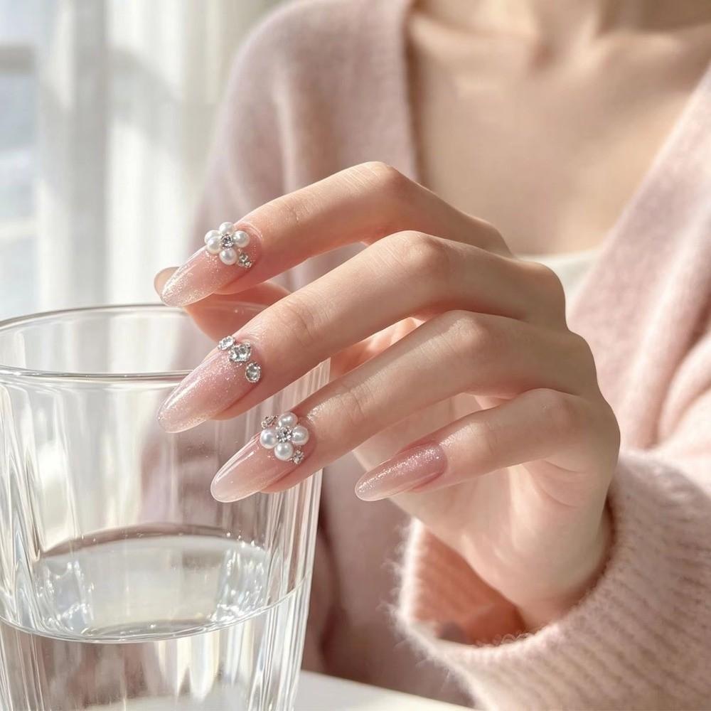 Adhesive Backing Arranged Strip Nail Sticker Decal Zircon Nail Decoration For Girls