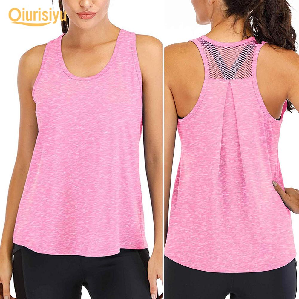 Women Solid Color O Neck Sleeveless Quick Dry Raceback Vest