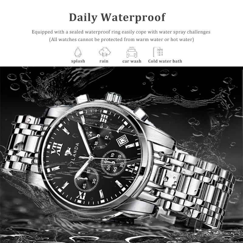 Men Chronograph Watch Metal Band Analog Quartz Wrist Watch Luminous Display Waterproof Business Dress Watch with Date