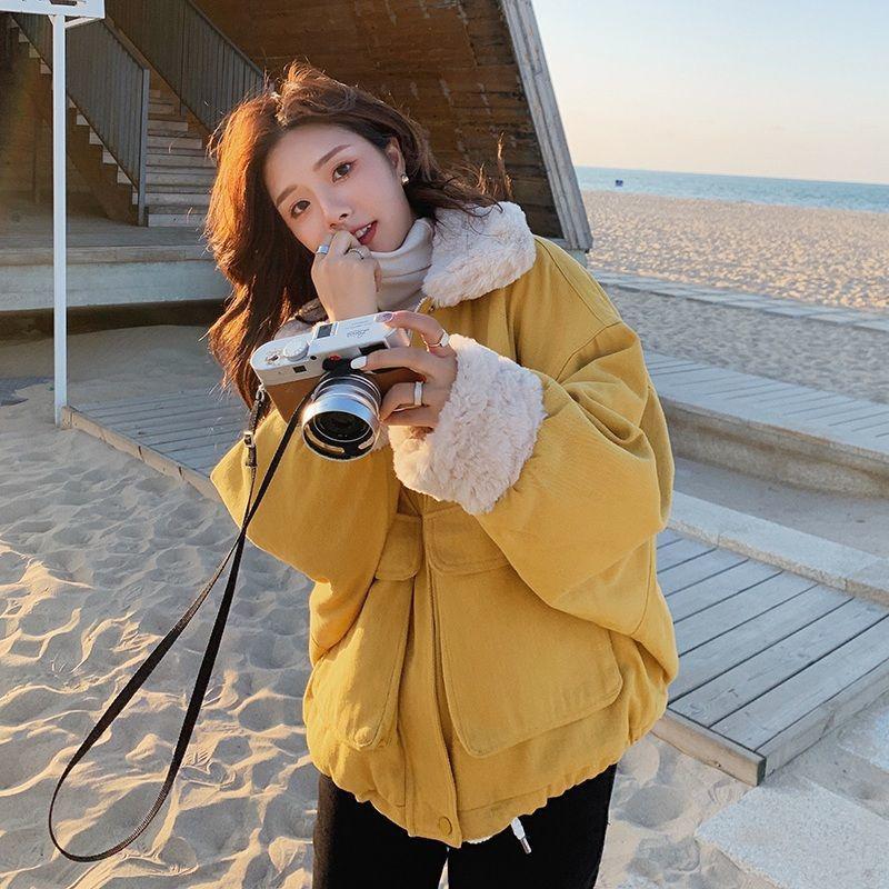 Плюс бархатное толстое зимнее пальто женское свободное хлопковое пальто плюс бархатная поло с вырезом для сохранения тепла и комфорта мягкая женская хлопковая куртка