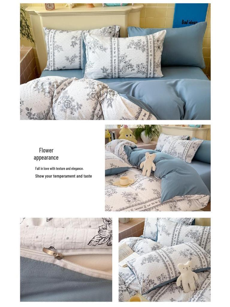 Class A Double Layer Gauze Floral Jacquard Bamboo Cotton Bedding Set - Fresh Design for Student Dormitory