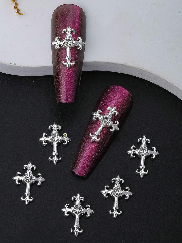 10 шт. Золотые Серебряные Кресты для ногтей 3D Белые Розовые Стразы Украшения для ногтей Украшения для ногтей DIY Украшения для ногтей Принадлежности для ногтей