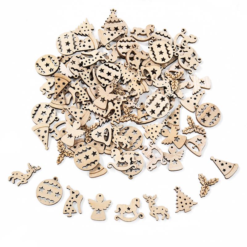 50 шт. рождественские деревянные украшения незаконченные деревянные срезы чип рождественская елка подвесной кулон Noel домашнее украшение DIY подарок ремесло