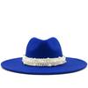 Hot British Style Winter Wool Solid Classic Fedoras Cap Men Women Panama Jazz Hat Pearl Band 9.5CM Wide Brim Big White Fedoras