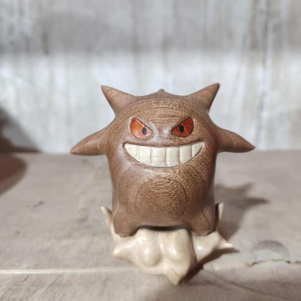 Boxwood Hand-carved Pikachu & Gengar Sandalwood Desk Ornament Gift