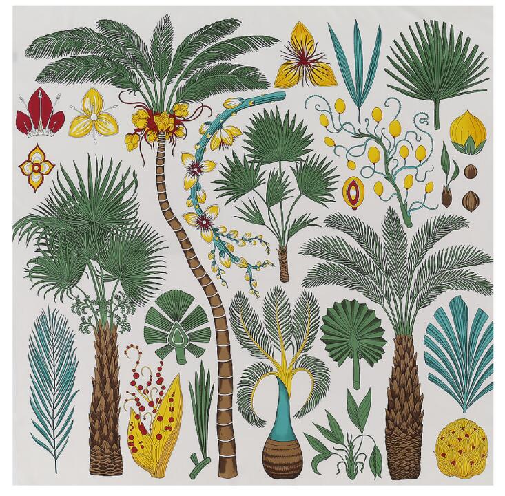 New Luxury Brand Design Sago Cycas Palm Tree Winter Square Scarf 130cm Twill Silk Scarf Women Kerchief Scarves For Ladies