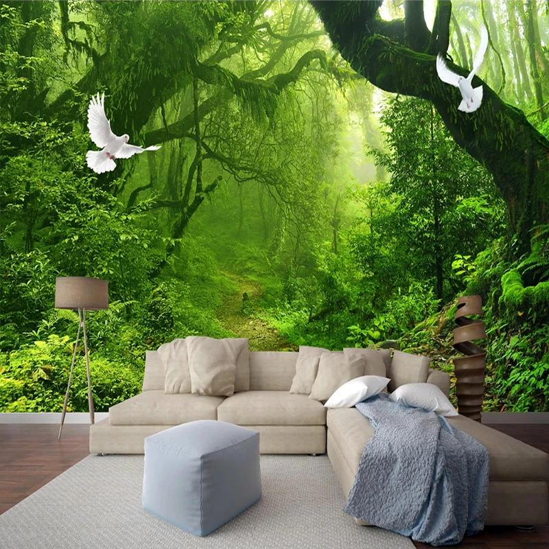 3d Wallpaper Green Forest Mural Big Tree Wall Painting Living Room Bedroom Modern Wall Murals