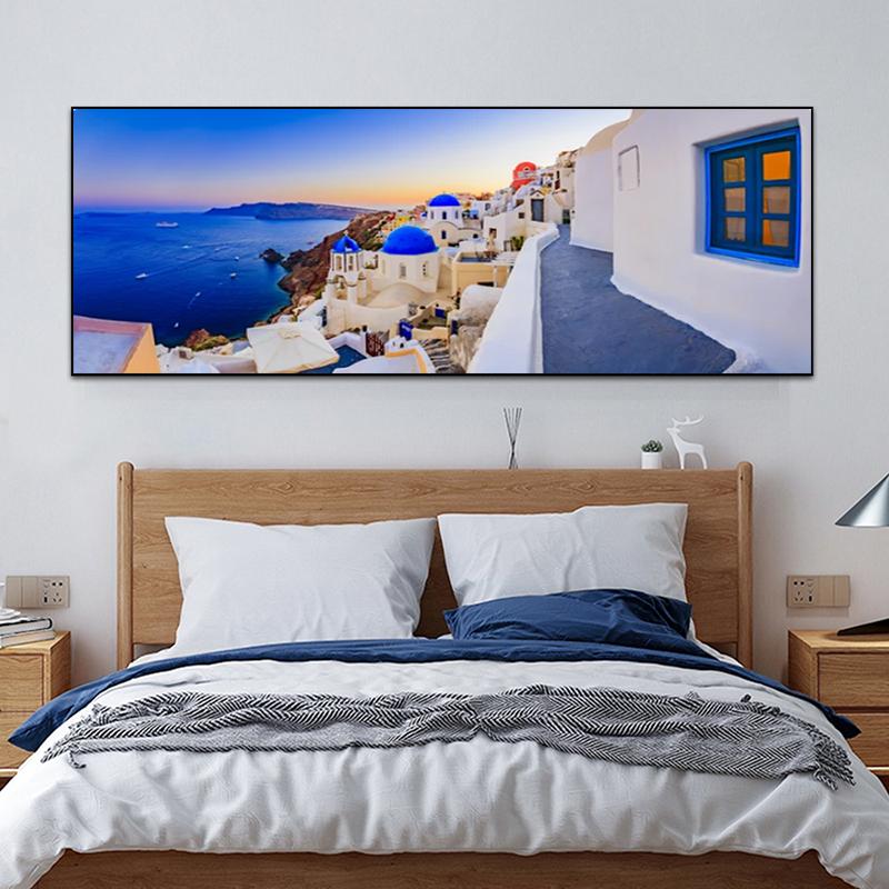 Greek Village Posters Santorini Landscape Painting Canvas Prints Wall Art Pictures for Living Room Sunset Sea Cuadro No Frame