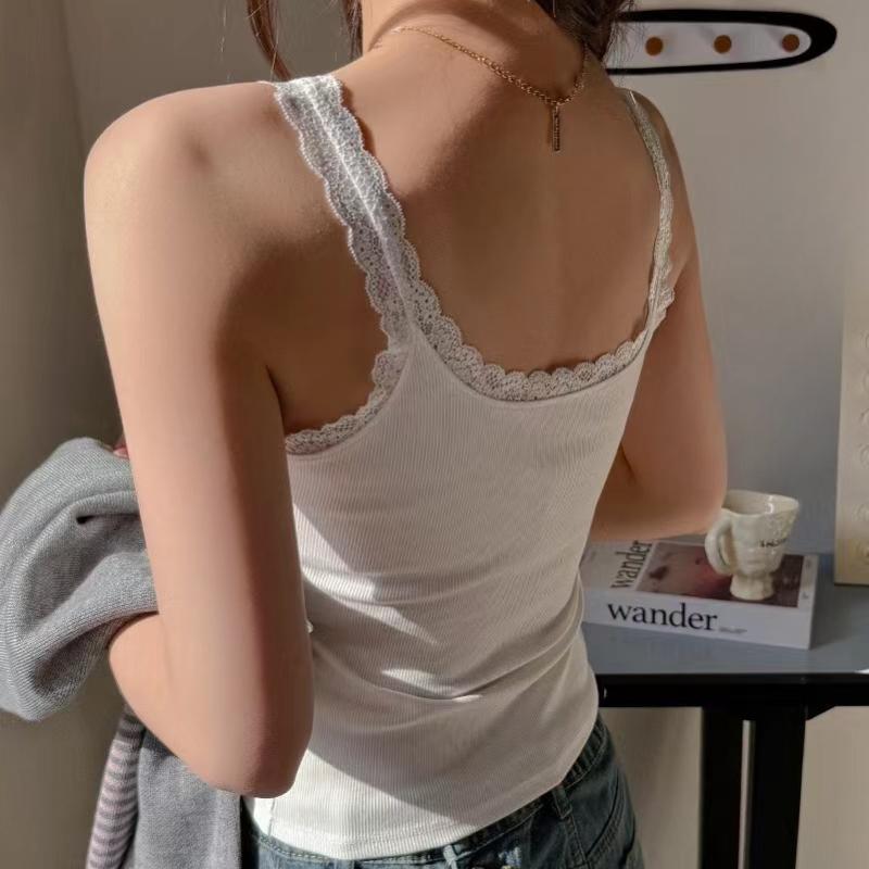 Women's Modal Slim Fit Sleeveless Bottoming Shirt with Lace Edge - Scoop Neck, Thin Section for Spring and Summer