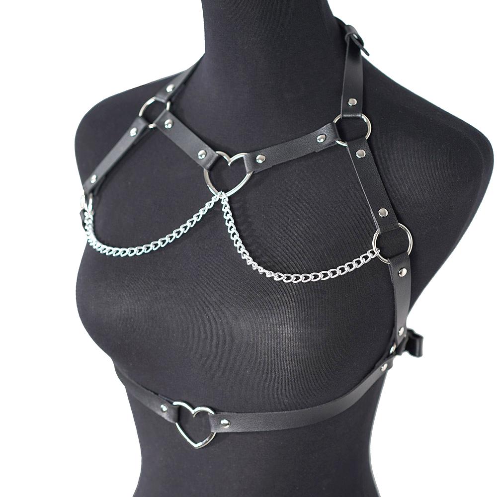 Pu Leather Fashion Chain Harness Belt Chest Harness Corset Bondage Lingerie Punk Gothic Lingerie Fetish Women Clothing