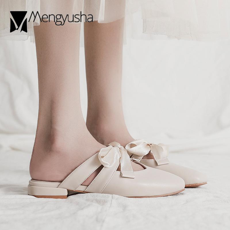 Fairy Silk Butterflyknot Square Toe Slingback Women Sandals Sweet Slip On Shoes Women Slippers Cover Toe Gladiator Sandalias