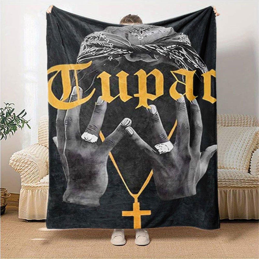 1 шт. Плед в стиле Hip Hop 2Pac, Мягкий, Легкий, Для всех сезонов, Многоцелевой плед для дивана, кровати, офиса и пикников, Французский стиль с культовыми обложками альбомов и цитатами