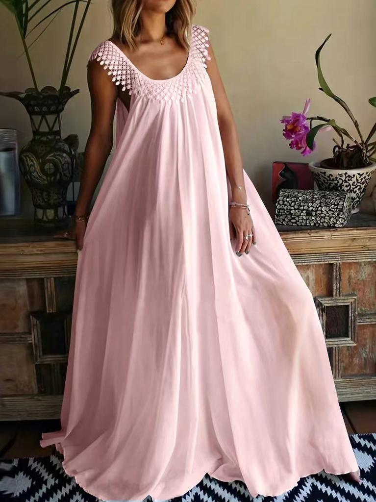Summer European and American simple solid color high-end dress