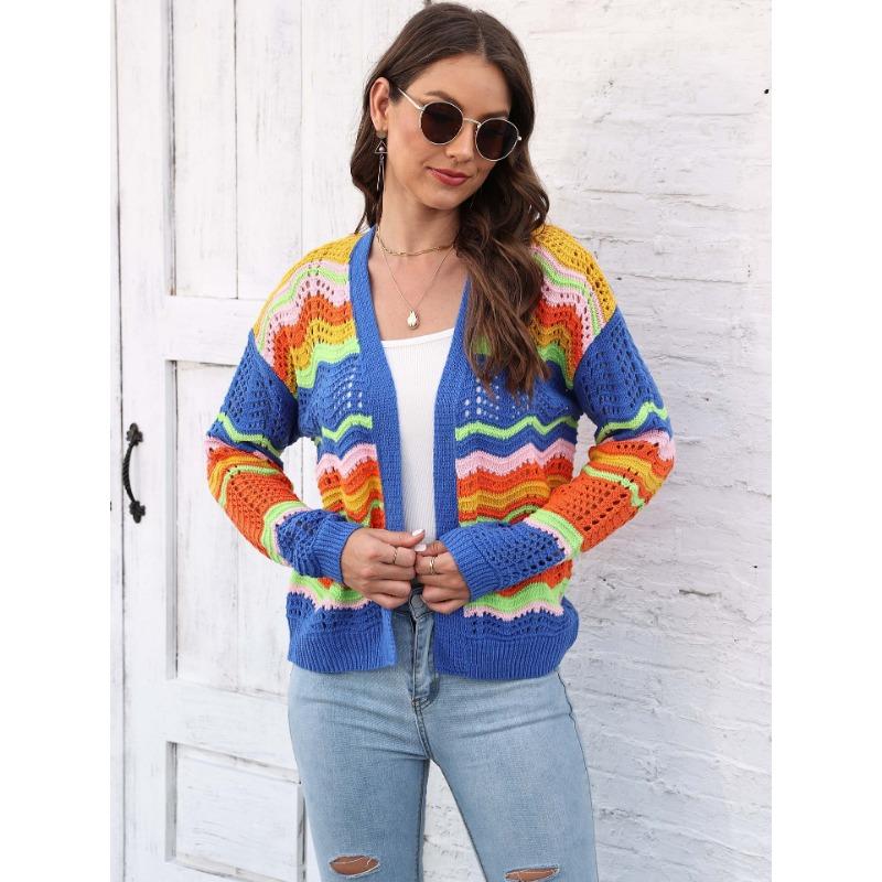 Women's Autumn and Winter Rainbow Pattern Patchwork Striped Casual Jumper