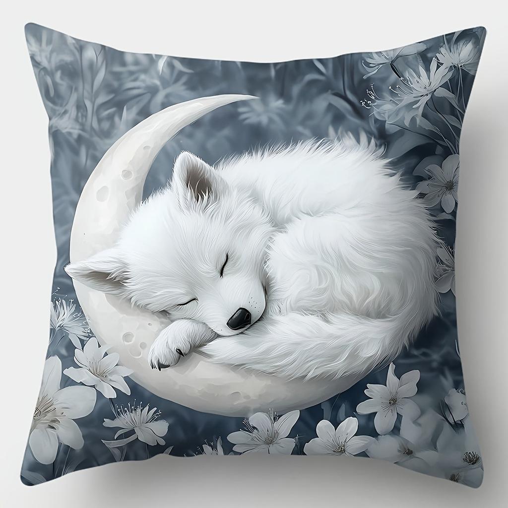 Sleepy Puppy & Moonlit Floral PillowcaseLiving Room Sofa Cushion Cover, Soft and Comfortable, Bedroom Room Decoration