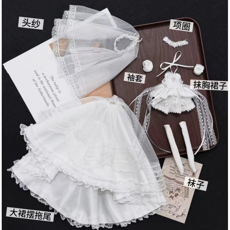 Elegant White Vow Gown Set OB24 OB22 BJD Dolls Pure Bridal Dress With Long Train No Doll Or Shoes Included