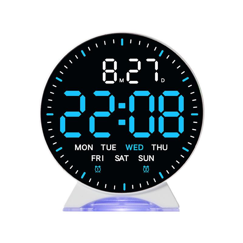 LED Digital Alarm Clock Week Date Second Hand Display Brightness Adjustable 2 Alarms Table Ambient Light 12/24H Electronic Clock