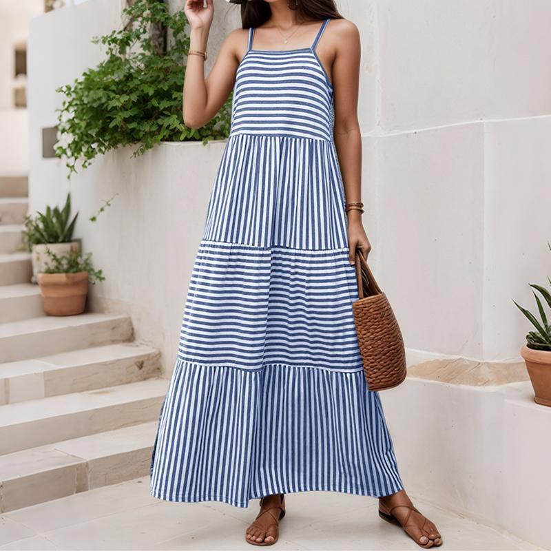 ZANZEA Женское праздничное летнее повседневное платье-комбинация без рукавов на бретелях с полосатым принтом