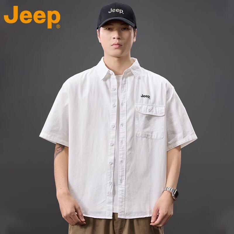 Jeep Мужская рабочая рубашка из чистого хлопка с коротким рукавом