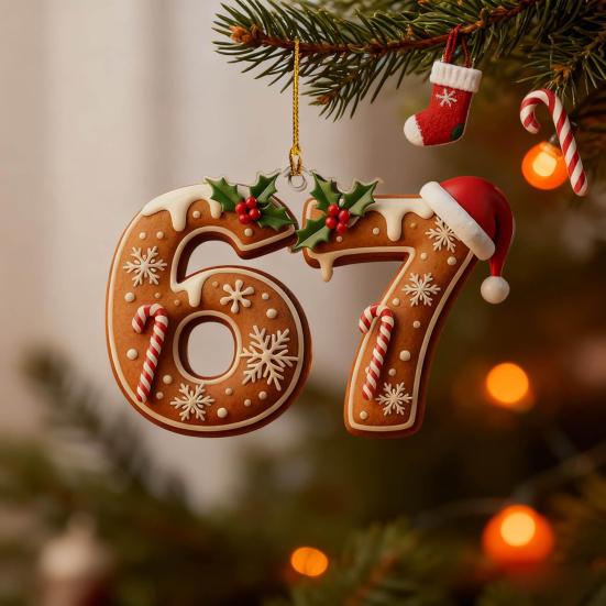 2 шт. 67 Рождественские украшения Забавные Шесть Семь Пряничные подвесные украшения Акриловый декор для праздничной елки Подарок для подростков, детей, семьи, друзей, коллег