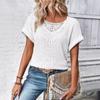 Весна Лето Кружева Сращивание Однотонные Свободные Повседневные Короткие Рукава Женская Одежда Футболки Женские