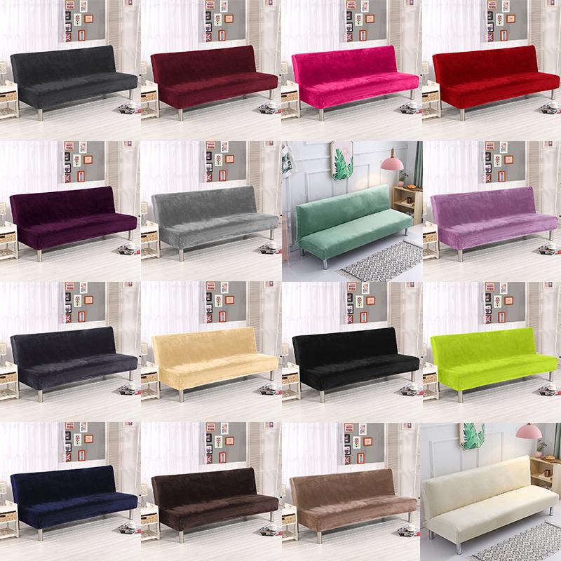 Velvet Plush Armless Sofa Bed Cover Folding Seat Slipcover Modern Stretch Sofa Bed Covers Elastic Couch Protector Home Hotel
